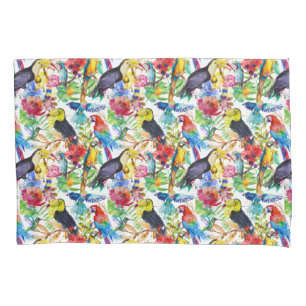 Colourful Watercolor Parrots Pillowcase