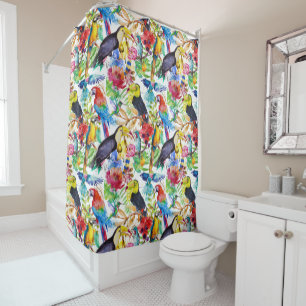 Colourful Watercolor Parrots Shower Curtain