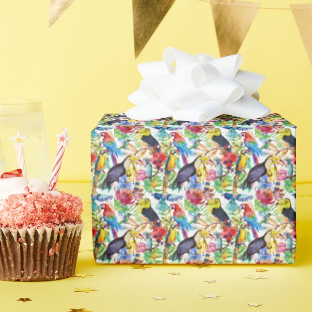 Colourful Watercolor Parrots Wrapping Paper (Birthday Party)