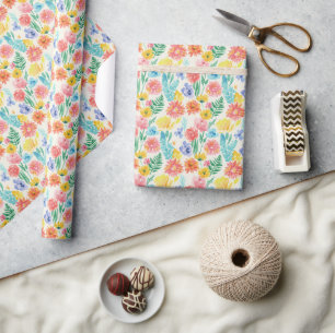 Colourful Watercolor Pastel Floral Wrapping Paper