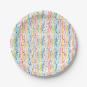 Colourful Watercolor Pattern with Dots and Stripes Paper Plate
