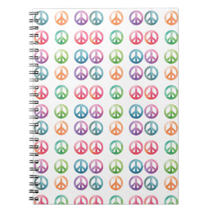 Colourful watercolor peace sign pattern hippie vib notebook