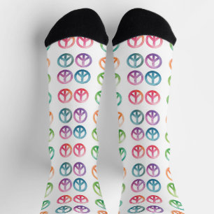 Colourful watercolor peace sign pattern hippie vib socks