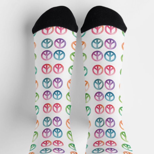 Colourful watercolor peace sign pattern hippie vib socks (Top)