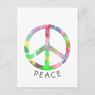 Colourful watercolor peace sign postcard