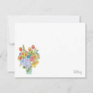Colourful Watercolor, Pen & Ink Floral Bouquet Card