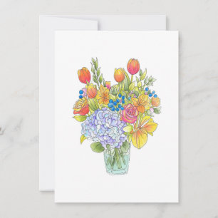 Colourful Watercolor, Pen & Ink Floral Bouquet Card