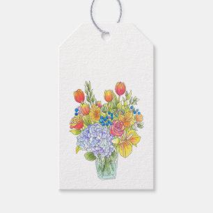 Colourful Watercolor, Pen & Ink Floral Bouquet Gift Tags