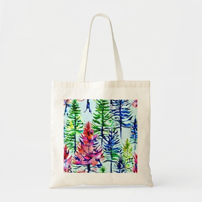 Colourful Watercolor Pine Trees Canvas Tote (Front)