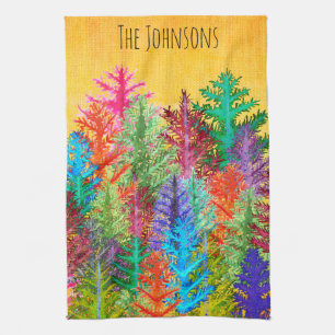 Colourful Watercolor Pine Trees Kitchen Towel
