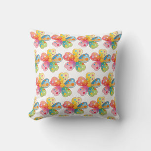 Colourful Watercolor Polka Dot Flower Cushion