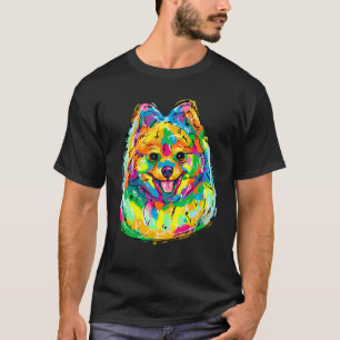 Colourful Watercolor Pomeranian Portrait Pom Puppy T-Shirt