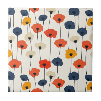 Colourful watercolor poppies pattern ceramic tile