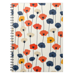 Colourful watercolor poppies pattern notebook