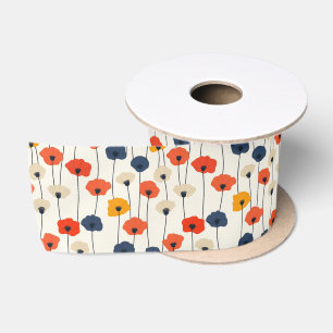 Colourful watercolor poppies pattern satin ribbon