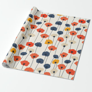 Colourful watercolor poppies pattern  wrapping paper