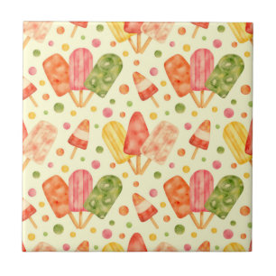 Colourful Watercolor Popsicles Ceramic Tile