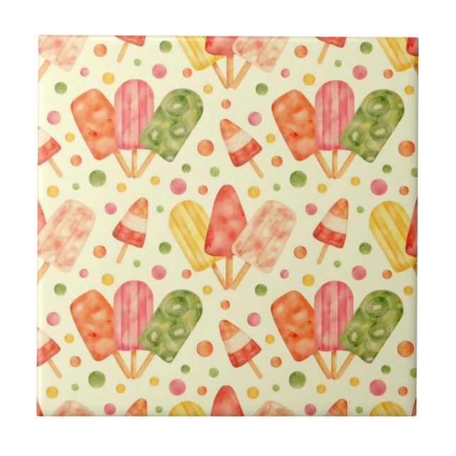 Colourful Watercolor Popsicles Ceramic Tile (Front)
