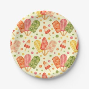 Colourful Watercolor Popsicles Paper Plate