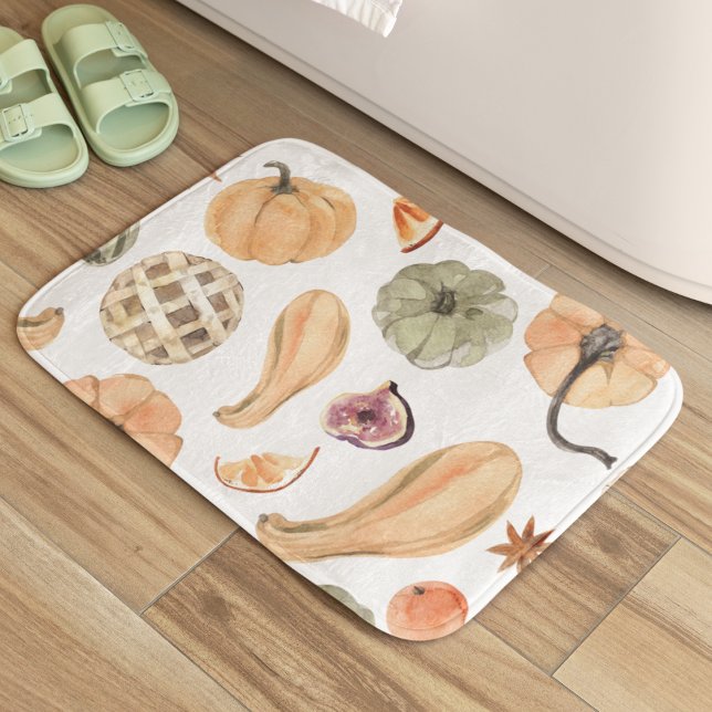 Colourful Watercolor Pumpkin Pattern | Autumn Vibe Bath Mat (Creator Uploaded)