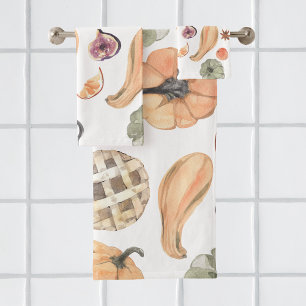Colourful Watercolor Pumpkin Pattern   Autumn Vibe Bath Towel Set