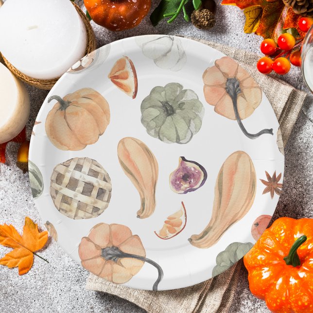 Colourful Watercolor Pumpkin Pattern | Autumn Vibe Paper Plate (Creator Uploaded)