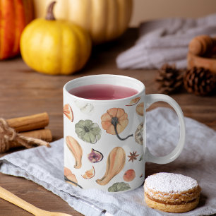 Colourful Watercolor Pumpkin Pattern   Autumn Vibe Two-Tone Coffee Mug