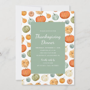 Colourful Watercolor Pumpkin Thanksgiving Dinner  Invitation
