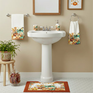 Colourful watercolor pumpkins and leaves hand towel