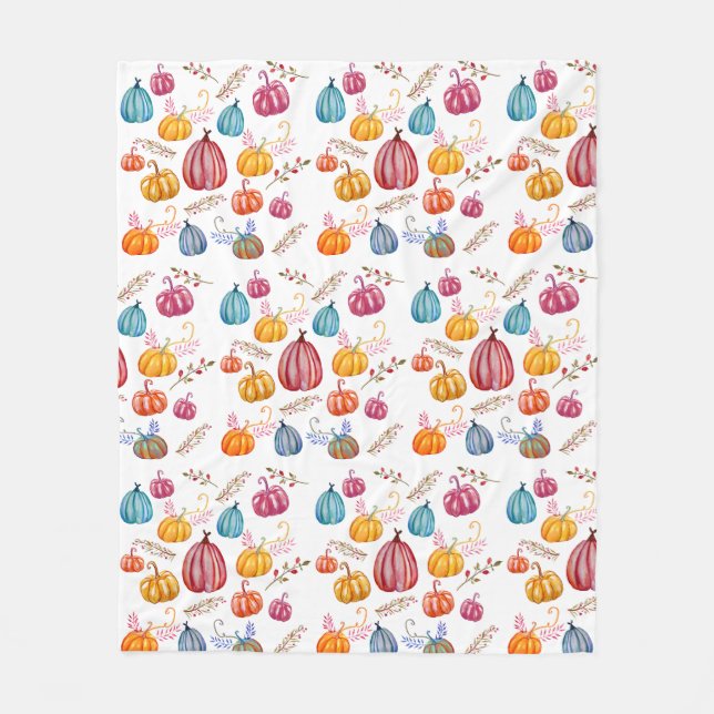 Colourful Watercolor Pumpkins Art Fleece Blanket (Front)