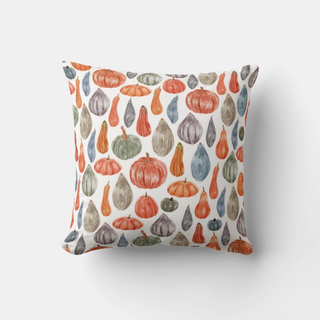 Colourful Watercolor Pumpkins Collection Cushion (Front)