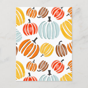 Colourful watercolor pumpkins illustration, pumpki postcard