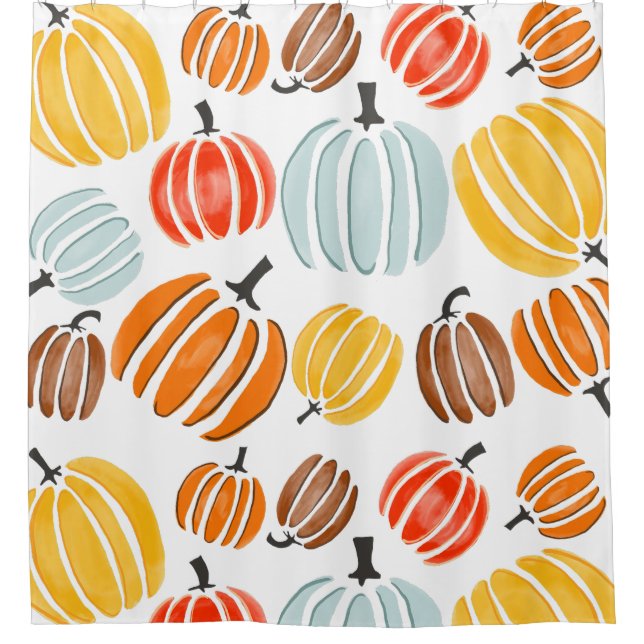 Colourful watercolor pumpkins illustration, pumpki shower curtain (Front)