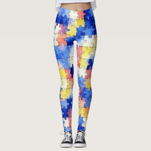 Colourful Watercolor Puzzle Piece Pattern Leggings