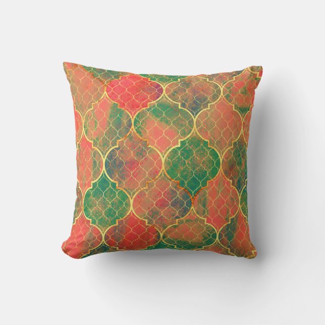 Colourful Watercolor Quatrefoil Pattern Cushion (Front)