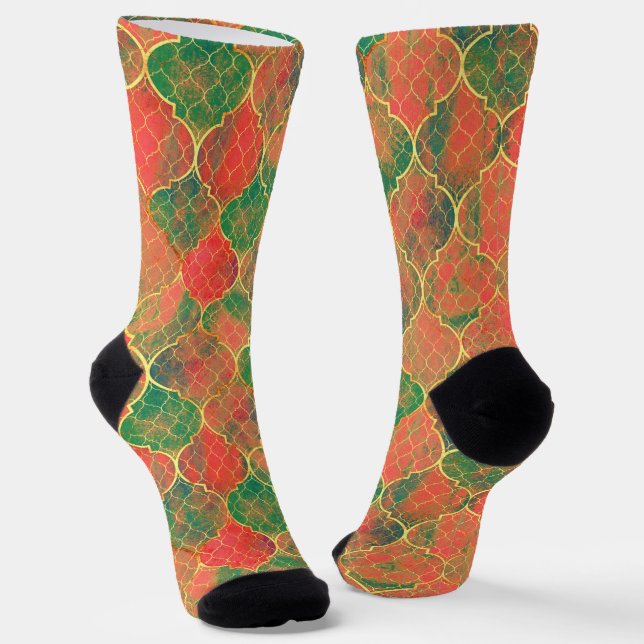 Colourful Watercolor Quatrefoil Pattern Socks (Angled)