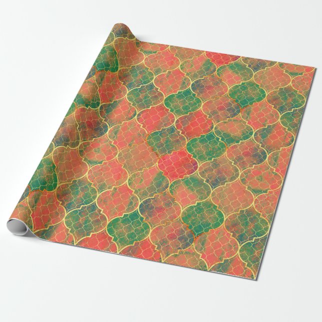 Colourful Watercolor Quatrefoil Pattern Wrapping Paper (Unrolled)