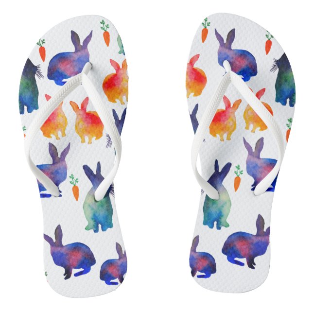 Colourful Watercolor Rabbits Easter Thongs (Footbed)