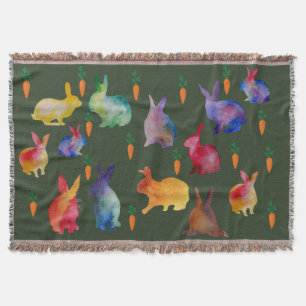 Colourful Watercolor Rabbits Easter Throw Blanket