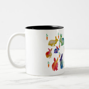 Colourful Watercolor Rabbits Easter Two-Tone Coffee Mug