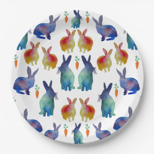 Colourful Watercolor rabbits Paper Plate