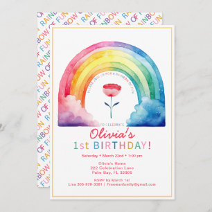 Colourful Watercolor Rainbow 1st Birthday Party  Invitation