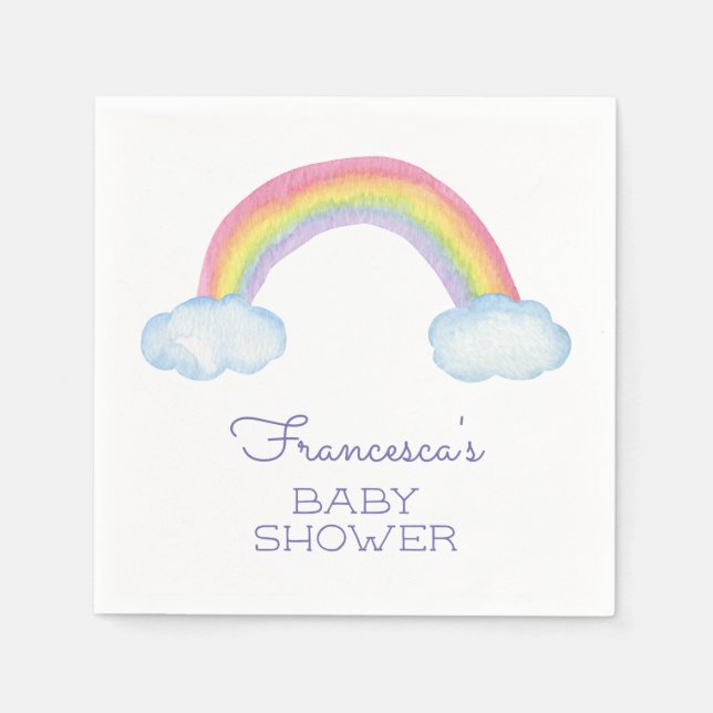 Colourful Watercolor Rainbow and Clouds Baby Showe Napkin (Front)