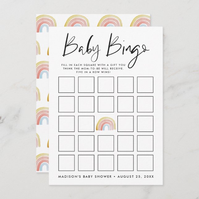 Colourful Watercolor Rainbow Baby Shower Bingo Car (Front/Back)