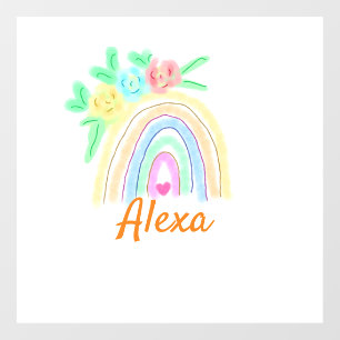 Colourful watercolor rainbow boho floral add name