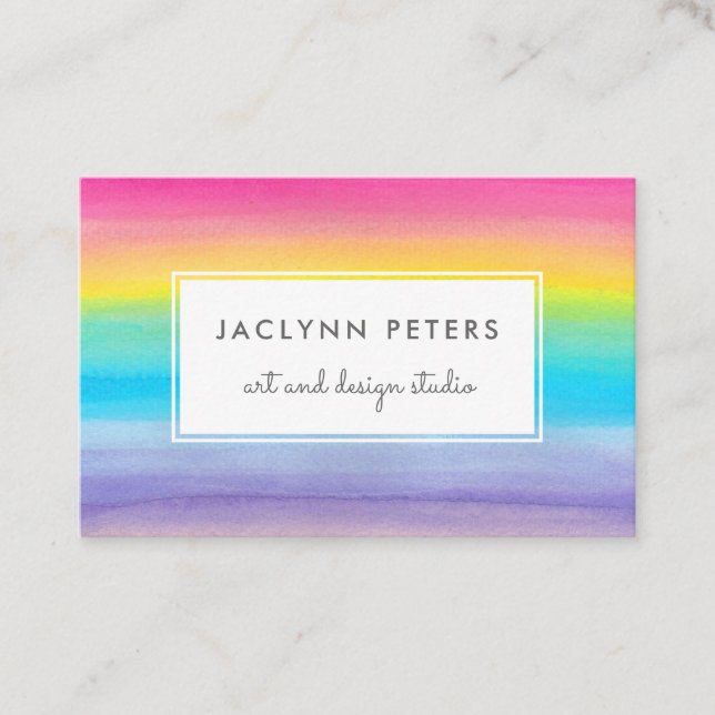 Colourful Watercolor Rainbow Business Card (Front)