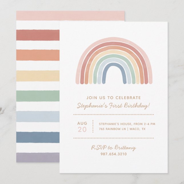 Colourful Watercolor Rainbow Girl Birthday Party Invitation (Front/Back)