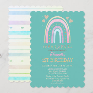 Colourful Watercolor Rainbow Hearts Striped Invitation