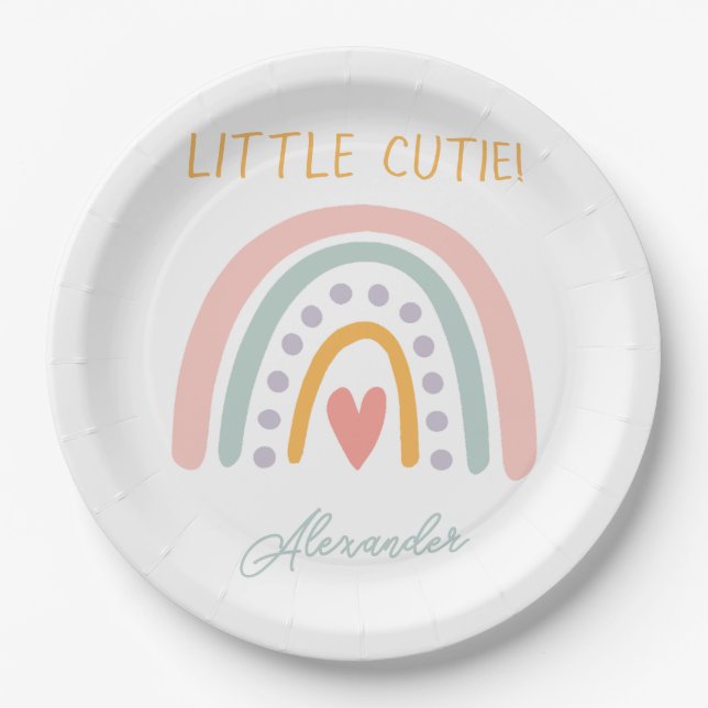 Colourful Watercolor Rainbow Illustrative Baby Sho Paper Plate (Front)