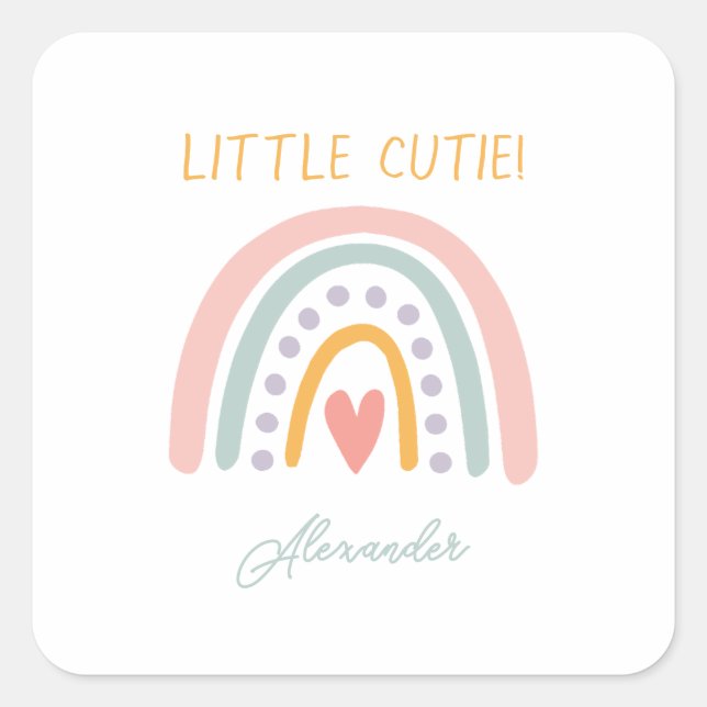 Colourful Watercolor Rainbow Illustrative Baby Sho Square Sticker (Front)